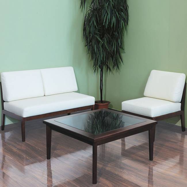 Диван-скамья Массив мягкая экокожа крем, каркас орех