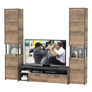 Два шкафа-пенала с подсветкой и тумба под ТВ Трувор № 18 цвет дуб гранж песочный/интра