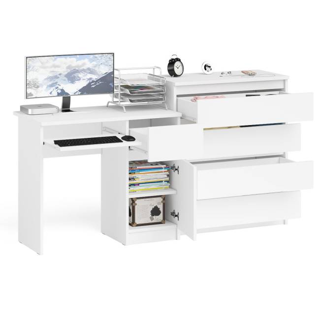 Компьютерный стол Мори МС-1 правый с комодом 4-ре ящика цвет белый
