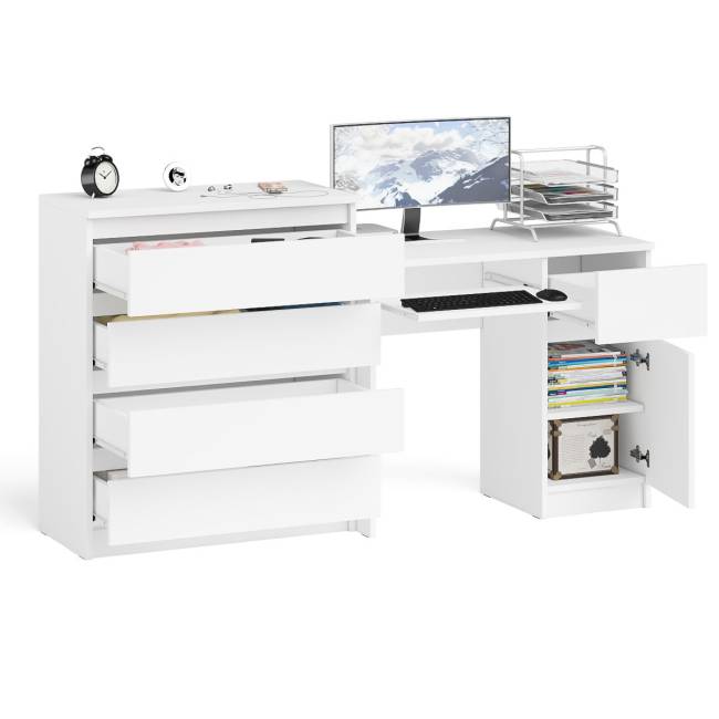 Компьютерный стол Мори МС-1 правый с комодом 4-ре ящика цвет белый