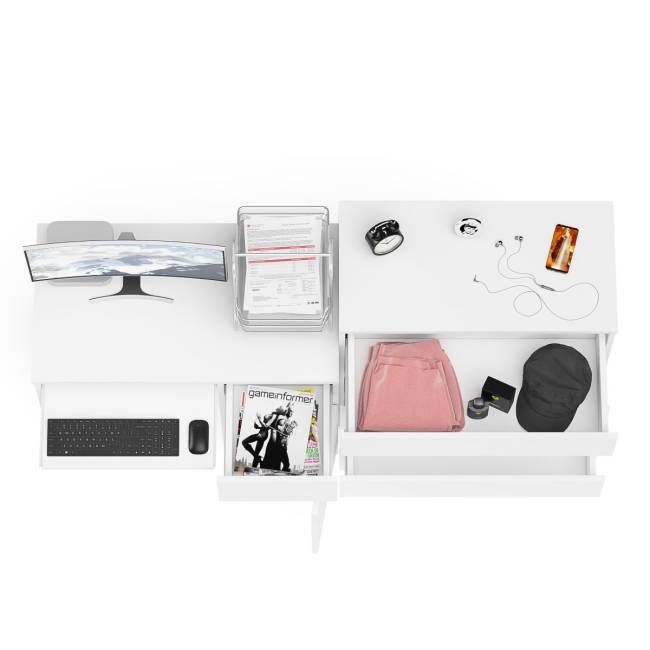 Компьютерный стол Мори МС-1 правый с комодом 4-ре ящика цвет белый