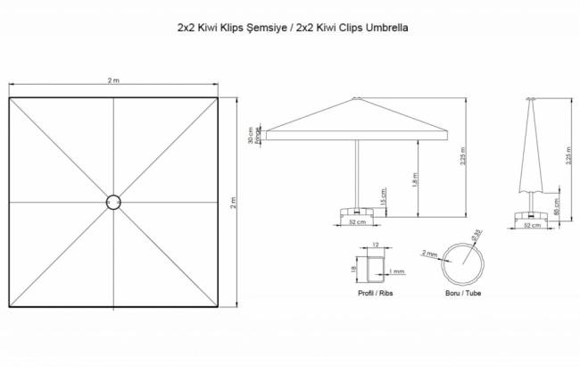 Зонт пляжный профессиональный 2х2 м Kiwi Clips бежевый 2000х2000 мм Зонт пляжный профессиональный 2х2 м Kiwi Clips бежевый 2000х2000 мм