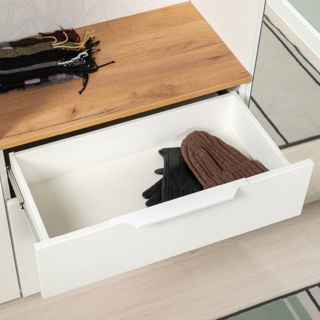 Большая прихожая Октава № 27 цвет белый шагрень/дуб крафт золотой Большая прихожая Октава № 27 цвет белый шагрень/дуб крафт золотой