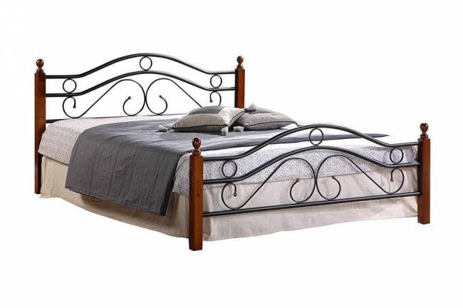 Кровать AT-803 дерево гевея/металл, 120*200 см (middle bed), красный дуб/черный дуб темный