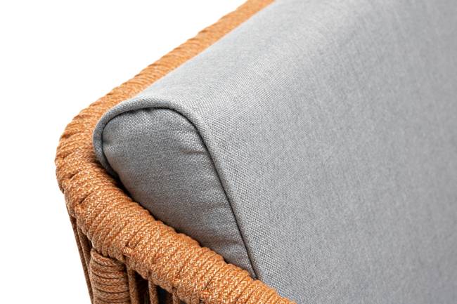 "Канны" кресло плетеное из роупа, каркас алюминий светло-серый (RAL7035) муар, роуп светло-серый круглый, ткань светло-серая