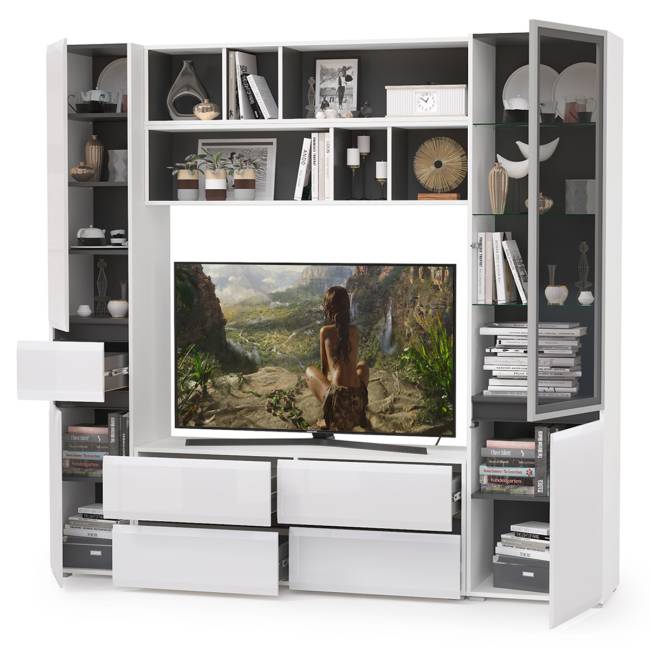 Сидней набор мебели № 42 цвет белый/чёрный/фасады МДФ белый глянец