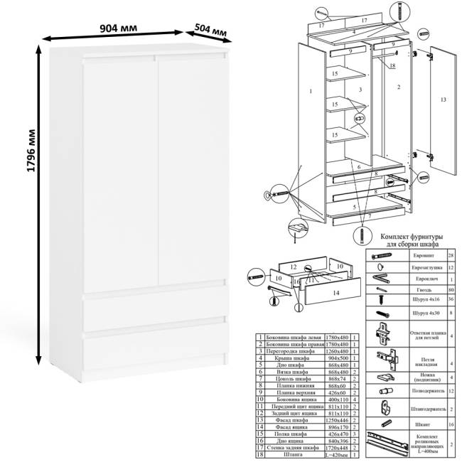 Шкаф-комод два ящика и две дверки Мори МШ900.1 цвет белый Шкаф-комод два ящика и две дверки Мори МШ900.1 цвет белый