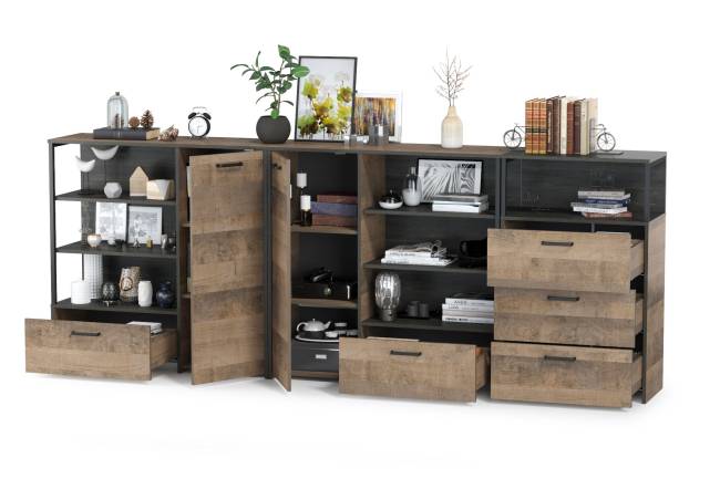 Два комода с ящиком и дверкой и комод с тремя ящиками Трувор цвет дуб гранж песочный/интра Два комода с ящиком и дверкой и комод с тремя ящиками Трувор цвет дуб гранж песочный/интра