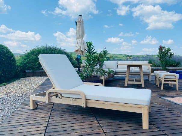 Шезлонг деревянный с матрасом Rimini натуральный, бежевый 1840х730х870 мм