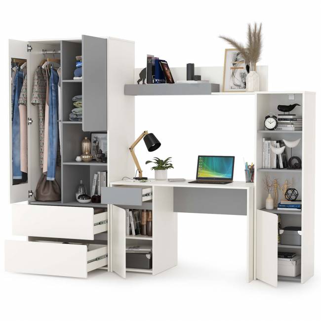 Детская мебельная стенка Торонто № 4 цвет белый шагрень/стальной серый