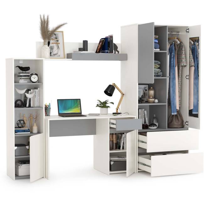 Детская мебельная стенка Торонто № 4 цвет белый шагрень/стальной серый