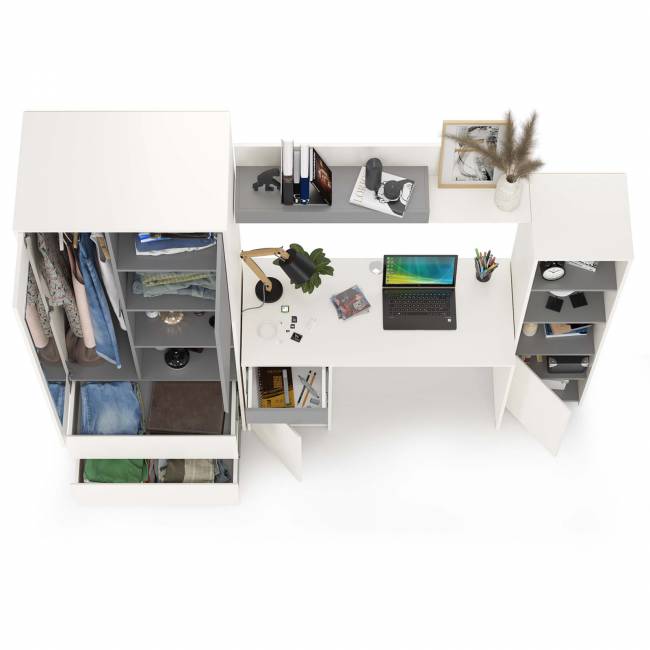 Детская мебельная стенка Торонто № 4 цвет белый шагрень/стальной серый