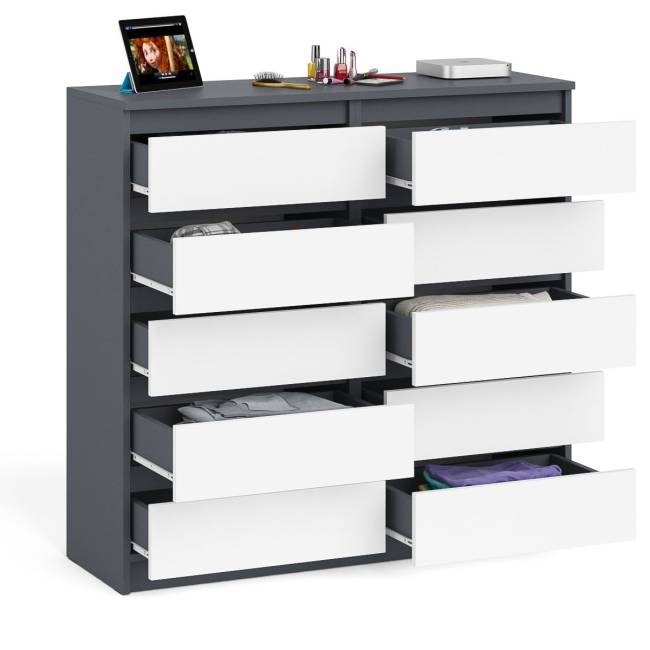 Комод высокий на десять выдвижных ящиков Мори МК1200.10 цвет графит/белый Комод высокий на десять выдвижных ящиков Мори МК1200.10 цвет графит/белый