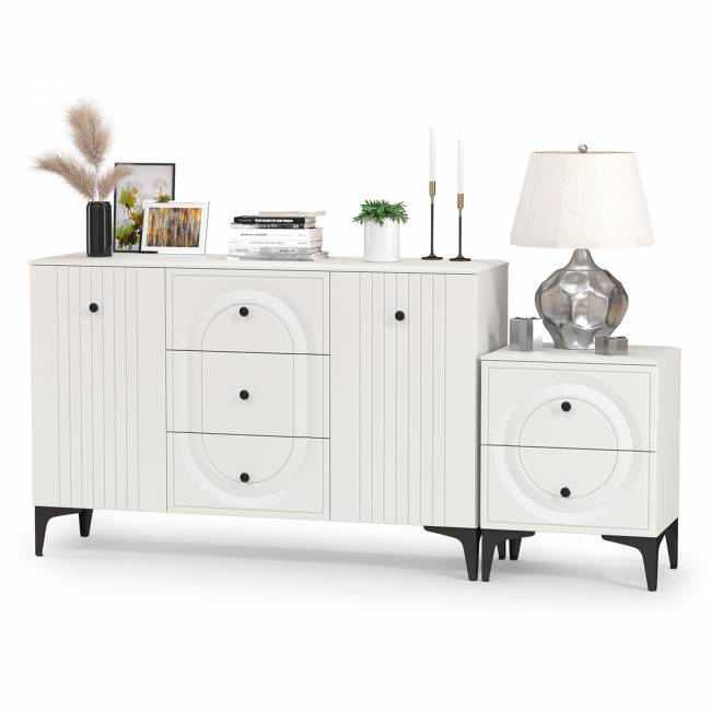 Комод Валенсия 13.309 с тумбой прикроватной цвет белый шагрень