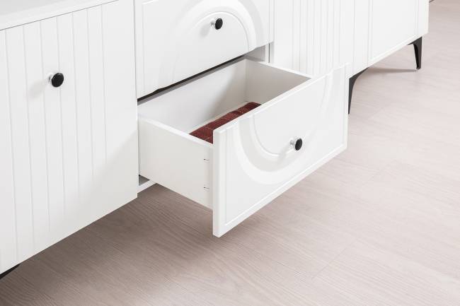 Две тумбы под ТВ с двумя полками Валенсия цвет белый шагрень