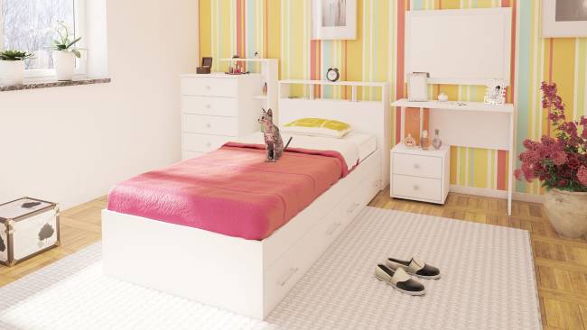 Кровать с ящиками Камелия 900 цвет белый