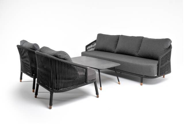 "Верона" лаунж-зона 5-местная плетеная из роупа (веревки), каркас алюминиевый темно-серый, роуп темно-серый