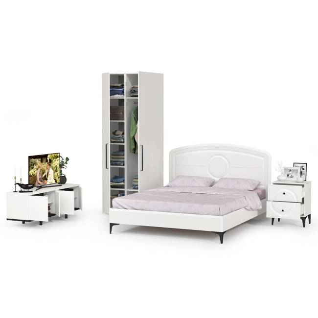 Комплект белой мебели для спальни Валенсия № 35 цвет белый шагрень/чёрный Комплект белой мебели для спальни Валенсия № 35 цвет белый шагрень/чёрный