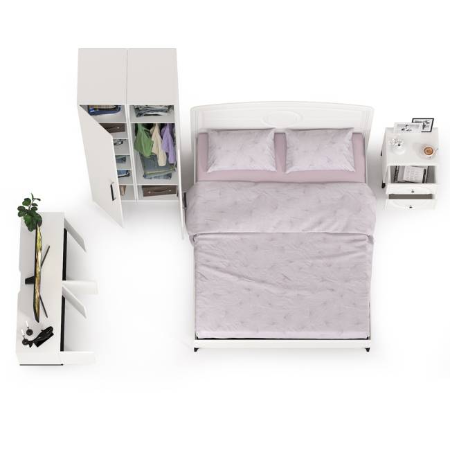 Комплект белой мебели для спальни Валенсия № 35 цвет белый шагрень/чёрный Комплект белой мебели для спальни Валенсия № 35 цвет белый шагрень/чёрный