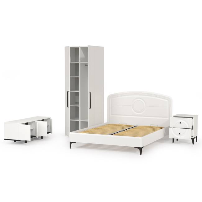 Комплект белой мебели для спальни Валенсия № 35 цвет белый шагрень/чёрный Комплект белой мебели для спальни Валенсия № 35 цвет белый шагрень/чёрный