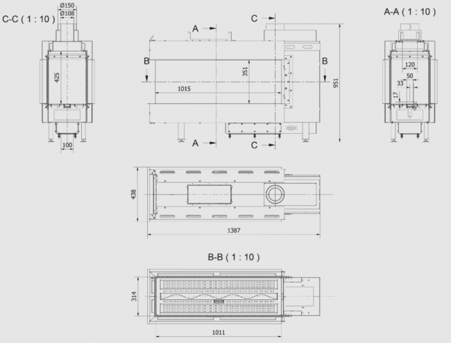 Газовая топка Kratki Pro LEO/LP/100/TUNEL/G20 (магистральный газ)