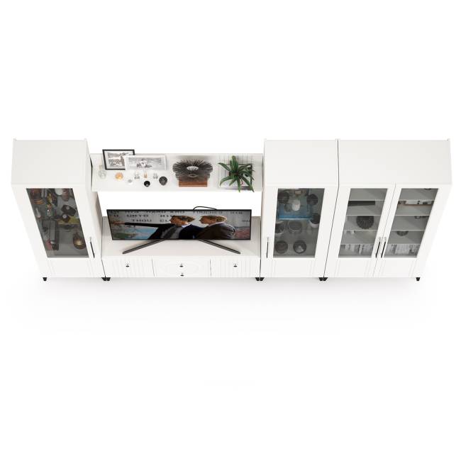 Стенка для гостиной с ТВ-тумбой Валенсия № 68 цвет белый шагрень