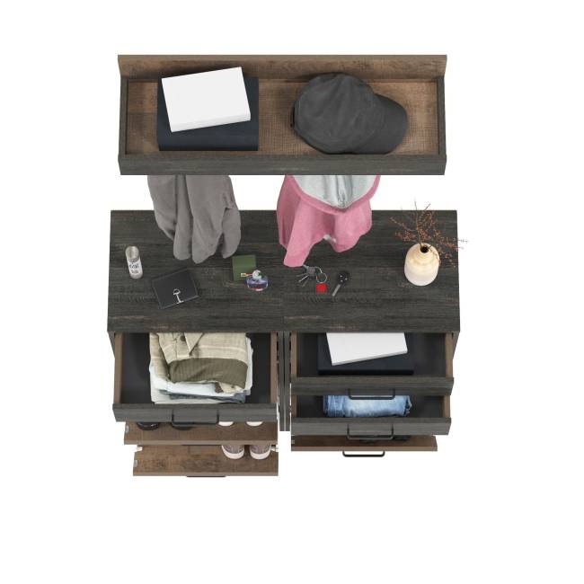 Две тумбы для обуви с ящиками и вешалкой для верхней одежды Трувор цвет дуб гранж песочный/интра