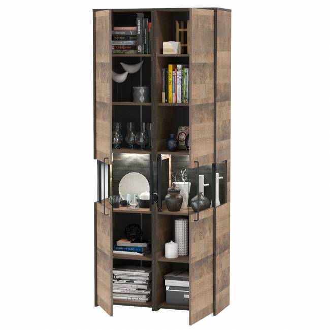 Два шкафа-пенала с витриной с подсветкой Трувор цвет дуб гранж песочный/интра Два шкафа-пенала с витриной с подсветкой Трувор цвет дуб гранж песочный/интра